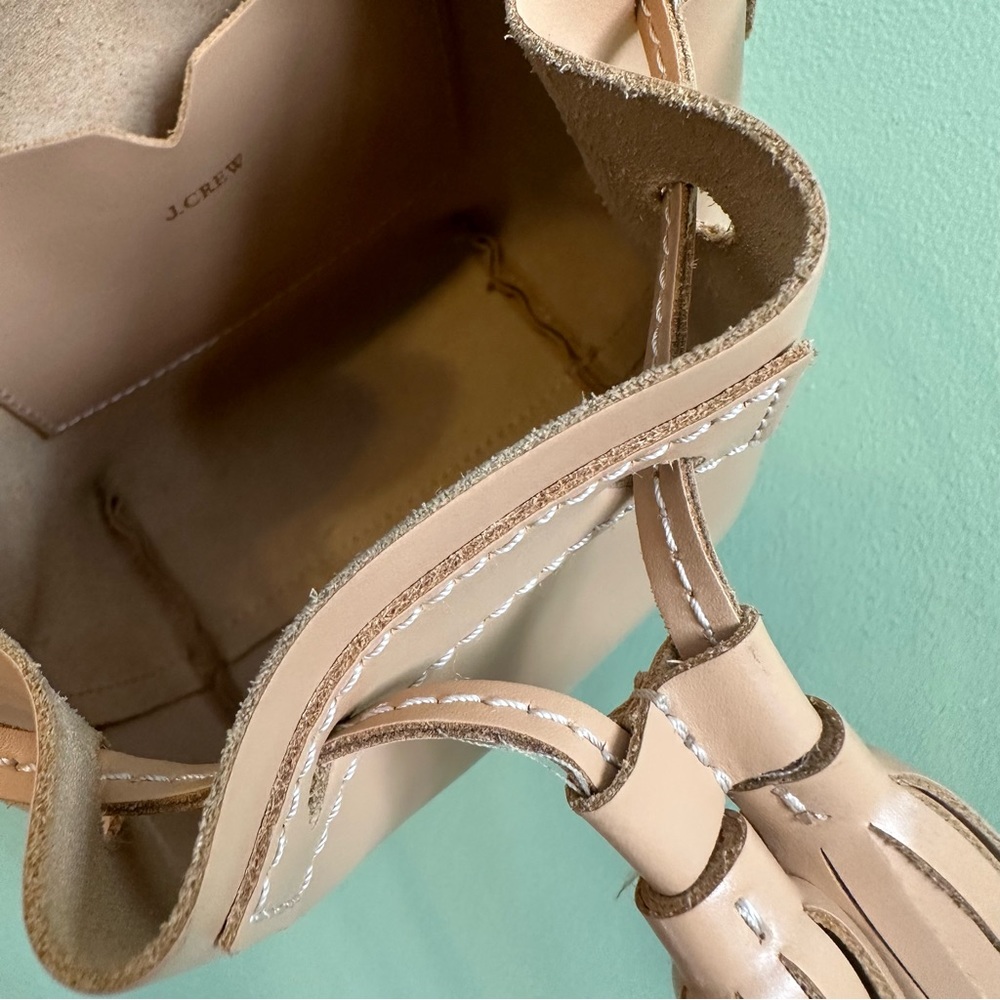 J.Crew Mini Leather Bucket Bag Drawstring Tassel Crossbody - Picture 5 of 6